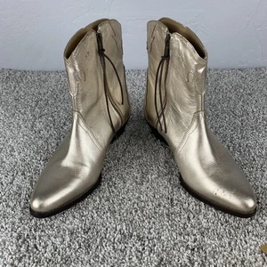 Free People Damenstiefel Größe 7,5 goldmetallic Westernstiefel Knöchelreißverschluss Leder Rodeo - Bild 1 von 11