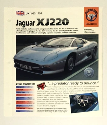 Jaguar XJ220 1992-1994 Spec Sheet Sports Car Supercar IMP HOT CARS Brochure - Image 1 of 4