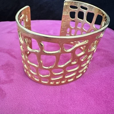Paula Abdul Chunky Openwork Gold Tone Cuff Bracelet Cut Out Abstract 6.5 4340 Y Foto 1 de 4