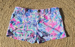 Lilly Pulitzer Neon Pink & Multi Mini Callahan Shorts Cotton Girls Size 14 - Picture 1 of 4
