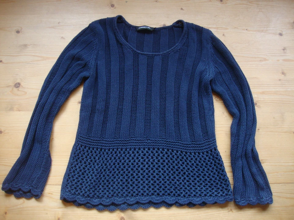 HERBST Pullover dunkelblau navy Gr. 38 v. Passport +++ tolles Lochstrick-Muster - Bild 1 von 4