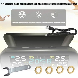 Real Time TPMS Solar Charging USB Port ABS Tire Pressure Tracking System set - Picture 1 of 8