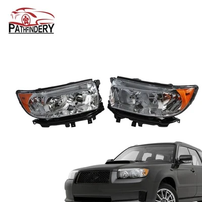 Conjunto de faros izquierdo derecho para Subaru Forester 2006-2008 cromo ámbar Foto 1 de 4