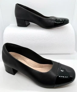 Clarks Collection Marilyn Sara Black Pump Women's Size 8.5 Cap Toe Block Heel - Picture 1 of 5