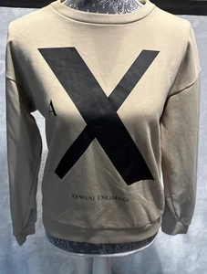 Armani Exchange A|X Icon Logo Sweatshirt Tan Pullover Crewneck WoMen’s Medium - Picture 1 of 11