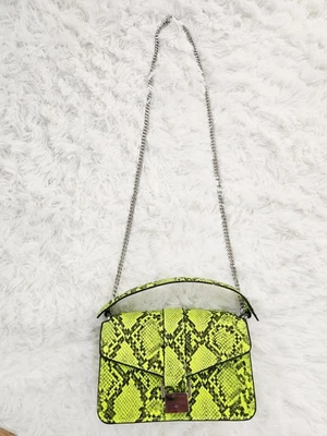 ZARA Crossbody Mini Snake Pattern Green Purse w Shoulder Chain - Image 1 of 4