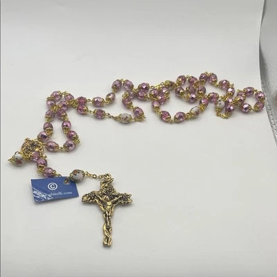 Stunning Ghirelli Gold and Pink colored beaded Rosary Necklace - Image 1 of 4