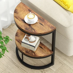 End Table Semi Circle, Small Half Round Side Table with Storage Shelf for Couch - Picture 1 of 12