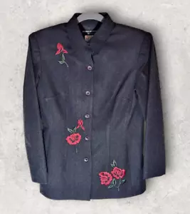 Blazer grigio vintage Donna Morgan Petites taglia 8 con rose ricamate/perline - Foto 1 di 11