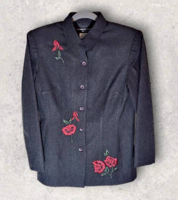 Blazer gris Donna Morgan Petites talla 8 de colección con rosas bordadas/cuentas Foto 1 de 4