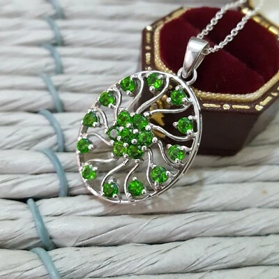 925 Пробы ожерелье, русский зеленый диопсид подвеска, 18» цепочка  - Изображение 1 из 4