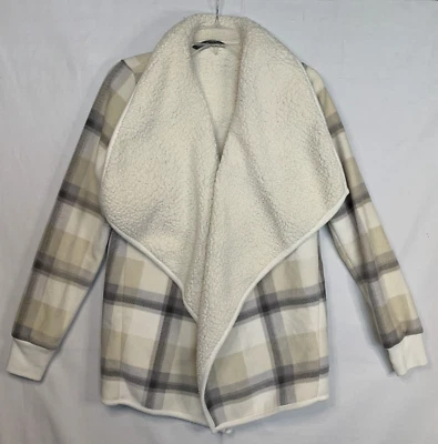 Chaqueta Abercrombie & Fitch Sherpa Forrada Vellón Frente Abierto Cuadros Beige Gris talla S Foto 1 de 4
