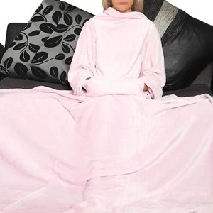 Ladies Baby Pink Wearable Blanket With Sleeves Super Soft Warm Fleece Snuggle - Picture 1 of 8