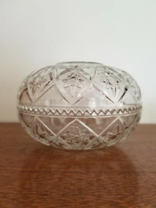 Glass Trinket Jewelry Box Candy Dish Lidded Round Oval 2 Pc Bowls Stars Sawtooth - Picture 1 of 12