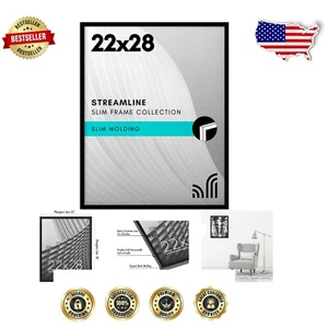Elegant 22x28 Black Poster Frame with Polished Plexiglass for Stylish Displays - Picture 1 of 10