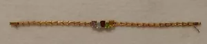 Vtg - Solid 14K Yellow Gold - Multi Color Gem Stones Tennis Bracelet - 7 in Long - Picture 1 of 12