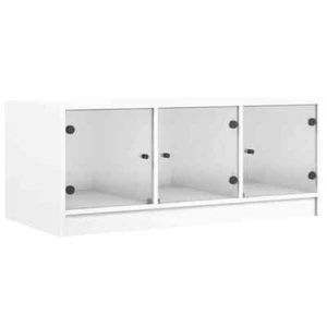 Coffee Table with Glass Doors Sofa Lounge Lamp Side Storage White 102x50x42cm - Picture 1 of 10