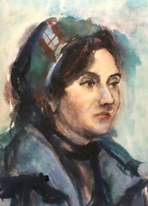 Vintage realist watercolor painting portrait of a woman - Picture 1 of 10