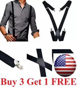 Men's Adjustable Suspenders Elastic X-Shaped Braces Clips Pants Brace Solid TBN - Picture 1 of 12