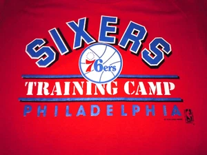 PHILADELPHIA 76ERS TRAINING CAMP SHIRT MENS LARGE VINTGE RED SALEM SPORTSWEAR - Picture 1 of 4