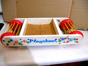 VNTG "PLAYSKOOL" WOODEN BABY WALKER PUSH ALONG TOY W/ORIGINAL WOODEN BLOCKS - Picture 1 of 9