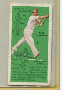 1936 JOHN PLAYER & SONS CIGARETTE TENNIS CARD #16 BACKHAND DRIVE JACK CRAWFORD