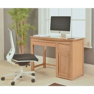Small Computer Desk With Drawers Solid Wood Home Office Furniture - Crescent Oak - Picture 1 of 4
