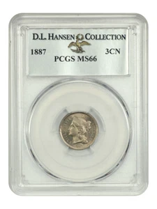 1887 3CN PCGS MS66 ex: D.L. Hansen - Picture 1 of 4