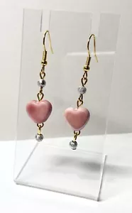 Pink Heart Dangle Earrings | Gold Tone Hooks | Valentines Gift | Galentines BNWT - Picture 1 of 5