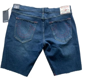 True Religion Men's Sz 40 Ricky Relaxed Straight Leg dark blue Logo Denim Shorts - Picture 1 of 6