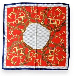 Roter Schal 27” x 27” Pferd goldene Ketten Damen Schal Schiff blau Vintage Style - Bild 1 von 2