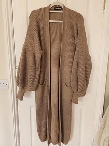 Missy Empire Long Longline Brown Chunky Knit Cardigan - One Size - Picture 1 of 3