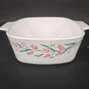 VTG Corning Ware Corelle Rosemarie Tulip Square 1.5 Quart Casserole Dish w/ Plas - Picture 1 of 11