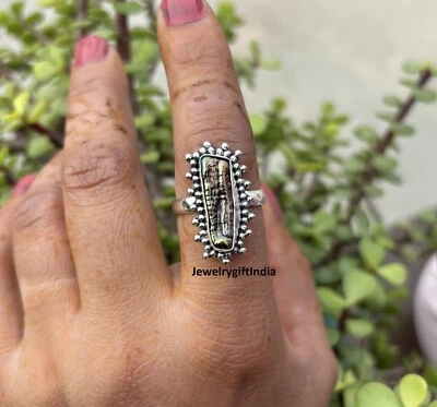 Anillo banda de piedras preciosas de perlas negras, anillo banda de plata de ley 925, hecho a mano, todos los tamaños Foto 1 de 4