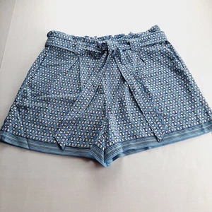 Max Studio Belted Shorts Women's Size Large Blue Geometric Print Paperbag Waist - Picture 1 of 7
