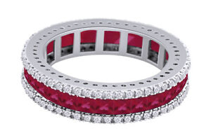 Simulated Ruby Full Eternity Engagement Wedding Band Ring For Womens In 10K Gold