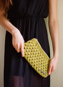 Krochet Kids Intl. Uganda clutch purse knit leather bag Manchester Celery Green - Picture 1 of 8