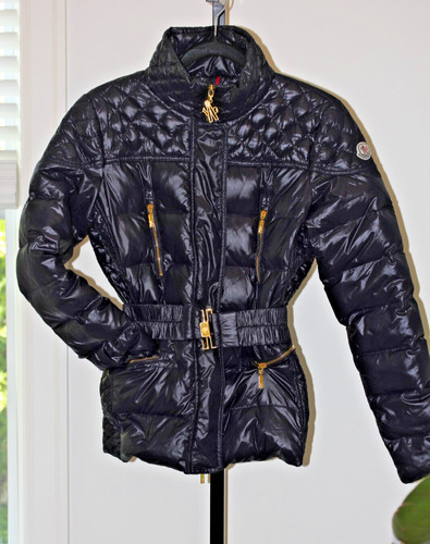 MONCLER Glamour Trapuntato *PERLA* Corto Blu Navy Puffer Coat Giacca con Cintura GHW!