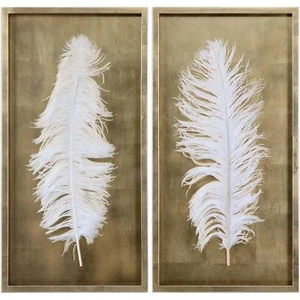 Uttermost 4057 White Feathers Gold Shadow Box Wandbilder 2er Set - Bild 1 von 1
