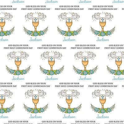 PAPEL DE EMBRULHO PERSONALIZADO PRIMEIRA COMUNHÃO BATISMO MENINOS PRESENTE CRIANÇAS MENINAS - Imagem 1 de 2