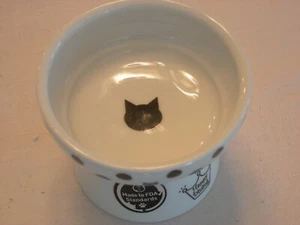 NECOICHI Raised CAT WATER FOOD BOWL Porcelain Black & White Cat Face/Silhouette - Picture 1 of 6