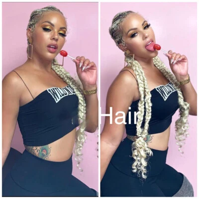 Peluca Larga Gris Rubia Fibra Afro Trenzada Encaje Frontal Cornrow Box 4X Pelucas Trenzadoras Foto 1 de 4