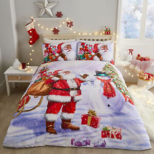 Santa Snowman Duvet Cover Reversible Bedding Set Christmas