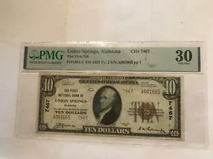 Union springs Alabama, 1st National Bank, $10, 1929, PMG VF30, Scarce ! - Picture 1 of 2
