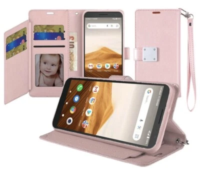 Lote de 4 Billeteras Alcatel TCL Apprise 6 Portatarjetas de Identificación Cartera Estuche Oro Rosa. B324 Foto 1 de 3