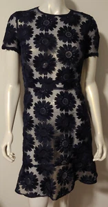 Michael Kors Kleid dunkelblau Blumen Spitze 0 SS transparent Abend Cocktail - Bild 1 von 10