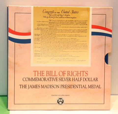 1993 Bill of Rights SILVER Half Dollar Coin 50c and Madison Medal US Mint Set Cover
