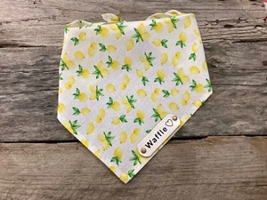 Dog Bandana, Lemons, White Leather Personalized Name Tag, Tie On Dog Dog Bandana - Picture 1 of 6