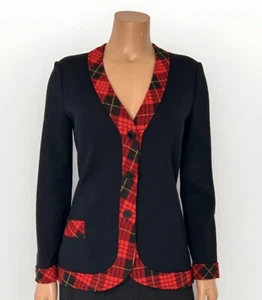 Vintage 60er GINO PAOLI schwarz rot Knopfleiste Blazer Cardigan Jacke M ITALY 100% Wolle - Bild 1 von 5