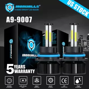 6-side 9007 HB5 LED Headlight Bulbs Conversion Kits High Low Beam 6500K White 2x - Picture 1 of 12